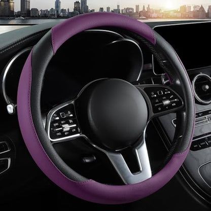 Car Steering Wheel Cover, Microfiber Leather Steering Wheel Cover Universal Fit 14.5-15 inch Anti-Slip Comfortable Breathable, Car Wheel Protector for Men Women,Purple - color: Purple