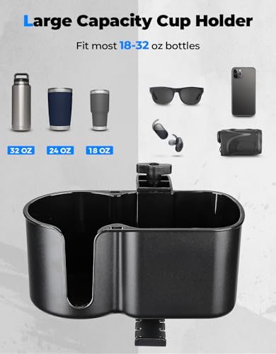 KEMIMOTO Desk Cup Holder with Headphone Hanger, 2 in 1 Caddy Organizer for Office Table, Lawn Chair, Golf Cart, Pontoon Boat, Fit for Most 18-32 oz Bottles (1) - color: Black