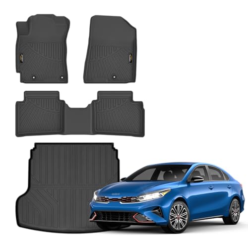Floor Mats & Cargo Liner Custom Fit for Kia Forte 2019-2024 Sedan, S | EX | FE | LX | LXS | GT | GT-Line All Weather TPE Rubber Floor Liners Full Set Automotive Mat for Kia Forte Accessories - size: For Kia Forte 2019-2024