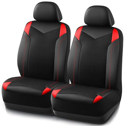 PIC AUTO Car Seat Cover, Super Breathable Mesh Front Seat Cover for Cars, Red Leather Seat Covers, Universal Fit, Durable, Airbag Compatible, Suitable for SUVs, Trucks, Sedans, and Vehicles - color: Red