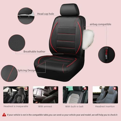 CAR PASS Universal FIT Piping Leather Car Seat Cover, for suvs,Van,Trucks,Airbag Compatible,Inside Zipper Design and Reserved Opening Holes (Full Set, Black and Red) - color: Red Black