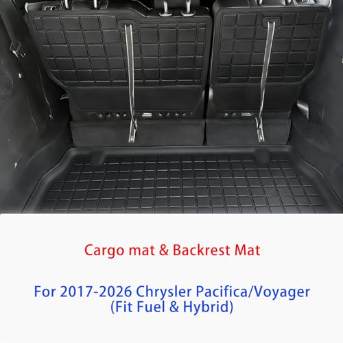 Cargo mat & Backrest Mat for 2017-2026 Chrysler Pacifica/Voyager(Fit Fuel & Hybrid),TPE All Weather Protection Car with Trunk Mat Covering The Backrest - size: Cargo & Backrest Mats (Gas & Hybrid)