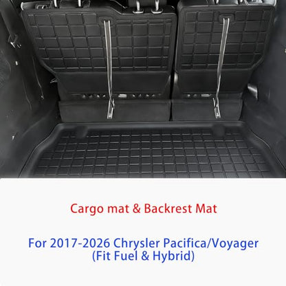 Cargo mat & Backrest Mat for 2017-2026 Chrysler Pacifica/Voyager(Fit Fuel & Hybrid),TPE All Weather Protection Car with Trunk Mat Covering The Backrest - size: Cargo & Backrest Mats (Gas & Hybrid)