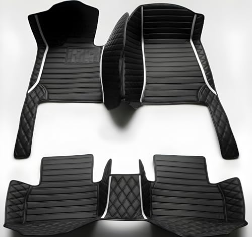 Custom Leather Car Mats, Vehicle-Specific Fit All-Weather Floor Mats, 100% Waterproof Anti-Slip Durable Protection for SUV Truck Sedan, Precision Tailored Protection (Black Splicing White Stripes) - color: black Splicing white Stripes