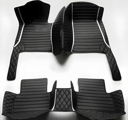 Custom Leather Car Mats, Vehicle-Specific Fit All-Weather Floor Mats, 100% Waterproof Anti-Slip Durable Protection for SUV Truck Sedan, Precision Tailored Protection (Black Splicing White Stripes) - color: black Splicing white Stripes