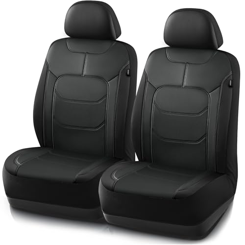 Road Comforts Seat Covers, Premium Leather Car Seat Covers Front Seats,Airbag Compatible, Automotive Seat Covers Universal Fit Most Cars,Vans,Truck,SUV Black