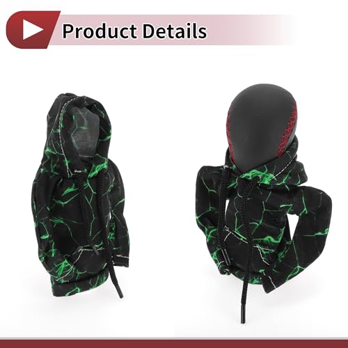 1 Pc Gear Shift Knob Cover Decoration Stick Shifting Handle Protector 5.91"x4.33" Hoodie Style Green Black Polyester