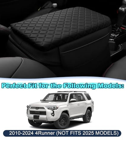 Armrest Cover for Toyota 4Runner Center Console Pad with Organizer Storage Pockets, Black Faux Leather Arm Rest Lid Protector Cushion Interior Accessories (2010-2024)