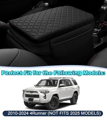 Armrest Cover for Toyota 4Runner Center Console Pad with Organizer Storage Pockets, Black Faux Leather Arm Rest Lid Protector Cushion Interior Accessories (2010-2024)