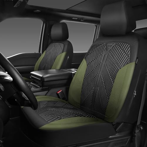 CAR PASS Waterproof Car Seat Covers Front Seats Covers Neoprene Wetsuit, All-Weather Non-Slip Durable,Universal Fit for SUV Sedans Trucks Vans Automotive,Armrest Airbag Compatible,Emboss 2 Black Green - color: Black and Green, size: Two Front