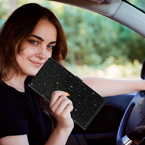 Car Registration and Insurance Holder, Vehicle Glove Box Organizer Cool Car Accessories, Auto Truck Document Holder for Cards, Driver License, Black Glitter