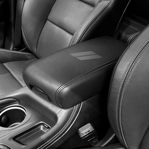 Center Console Armrest Cover for Dodge Durango Accessories 2026 2025 2024-2021 Seat Console Box Cover Leather Protector Pad Interior Decoration (Gray Stitches, Gray Logo) - color: Gray