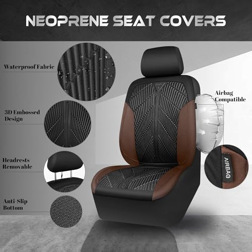 CAR PASS Waterproof Black Brown Car Seat Covers Front Seat Covers Neoprene Wetsuit,All-Weather Non-Slip Durable,Universal Fit for SUV Sedans Trucks Automotive,Airbag Compatible,3D Emboss Black Brown - color: Black and Brown, size: Two Front
