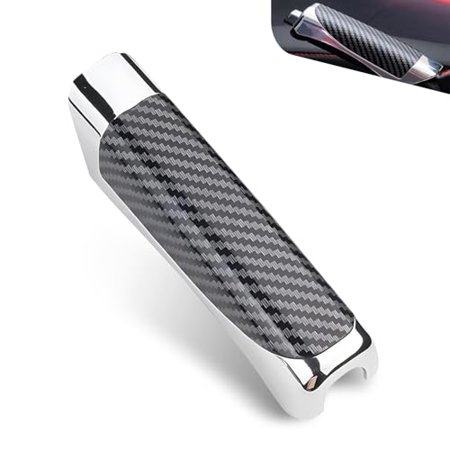 Car Handbrake Cover, Sporty Parking Handbrake Decorative Sleeve, Anti-scratch Non-slip Grip Protective Cover, Self-adhesive Interior Accessory for Most Cars (Carbon Fiber Black)