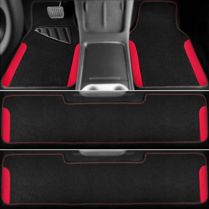 CAR PASS Waterproof Universal Faux Leather 3Row Car Floor Mats, Red Car Mats Fit for SUV,Vans,sedans, Trucks,Set of Vehicles Car Carpet with Driver Heel Pad and Anti-Slip Nibs Backing (Red 3Row) - color: Red 3Row