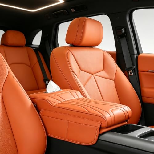 Car Armrest Pad, Universal Armrest Cushion Pad, Leather Armrest Box Pad (Without Cup Holder, Orange-B) - color: Without cup holder, Orange-B