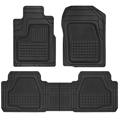 Motor Trend 3-Piece FlexGrid Rubber Floor Mats Pre-Trimmed for Honda CR-V Toyota RAV4 Ford Escape, Trim-to-Fit Heavy Duty Weatherproof Waterproof Square Grid Deep Dish Ridges Protection Front Rear