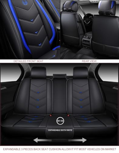 Seat Covers Full Set, Black Seat Covers for Cars 5 Seats, Car Seat Protector, Waterproof Faux Leather Car Seat Cushion, Front and Rear Car Seat Cover Fit for Most Sedans SUV Pick-up Truck (003 Blue) - color: 003-Blue