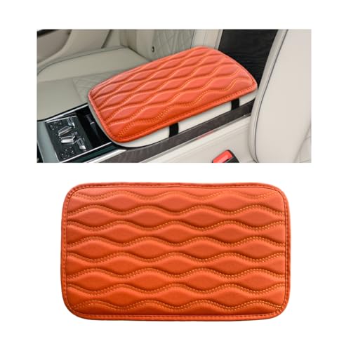 Wevdn Car Center Console Cushion Pad, 12.48×7.40 Inches Waterproof Car Armrest Seat Box Cover, Comfortable PU Leather Vehicle Armrest Cover Protector, Car Decor Interior Accessories (Orange) - color: Orange