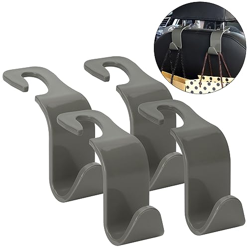 Soleebee 4 Pack Car Headrest Hooks - Universal Auto Hooks, Back Seat Hangers, Storage Organizer (Grey) - color: Gray