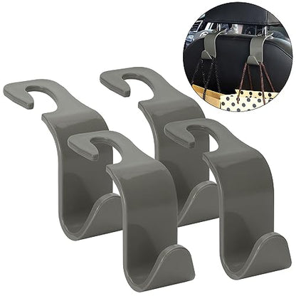 Soleebee 4 Pack Car Headrest Hooks - Universal Auto Hooks, Back Seat Hangers, Storage Organizer (Grey) - color: Gray