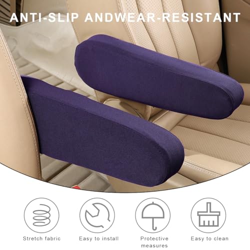 KVAEY 2 PCS Car Front Seat Armrest Covers, Elastic Fabric Stretch Car Seat Armrest Protectors, Soft Front Seat Armrest Cover Replacement, Universal Vehicle Accessories for Cars (Purple) - color: Purple