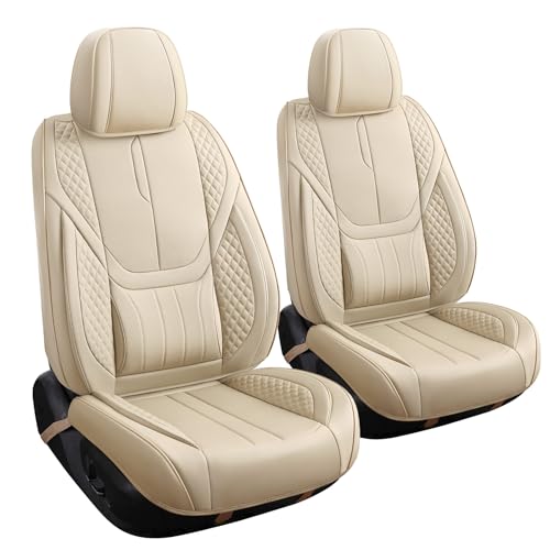 Car Seat Covers Full Set - Universal Seat Covers for Cars SUV Truck – Faux Leather Automotive Seat Covers, Breathable & Waterproof Front and Rear Seat Protectors, Fit for Most Cars-Beige - color: Beige