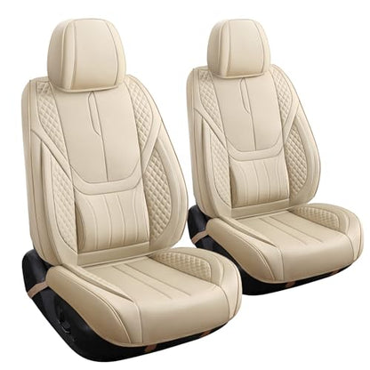 Car Seat Covers Full Set - Universal Seat Covers for Cars SUV Truck – Faux Leather Automotive Seat Covers, Breathable & Waterproof Front and Rear Seat Protectors, Fit for Most Cars-Beige - color: Beige
