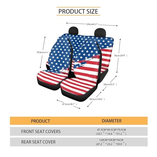 FUSURIRE American Flag Print Car Seat Covers 4 Pcs Full Set, Vehicles Front & Rear Seat Protector Universal Fit for Sedan SUV Trucks - color: American Flag Print