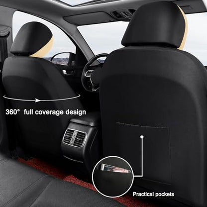 GIANT PANDA Front Car Seat Covers, Bucket Seat Covers, Leather Low Back Auto Seat Covers for Cars, Trucks, Jeep, Van, SUV, Pickup, Airbag Compatible (Beige+Black) - color: Beige(Separate headrest)