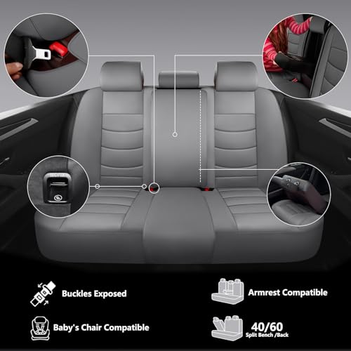 Leather Car Seat Covers Full Set,Universal Fit for Most Cars,SUVs and Sedans,Waterproof Luxury Leatherette Cushions, 5 Seats Protectors (Grey, Full Set-5 Seats(Front and Rear)) - color: Grey, size: Full Set-5 seats(front and rear)