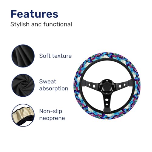 GENANY Blue Butterfly Steering Wheel Cover, Non Slip Polyester Car Wheel Protector for Car SUV Truck, Universal 15 Inch - color: Blue Butterfly