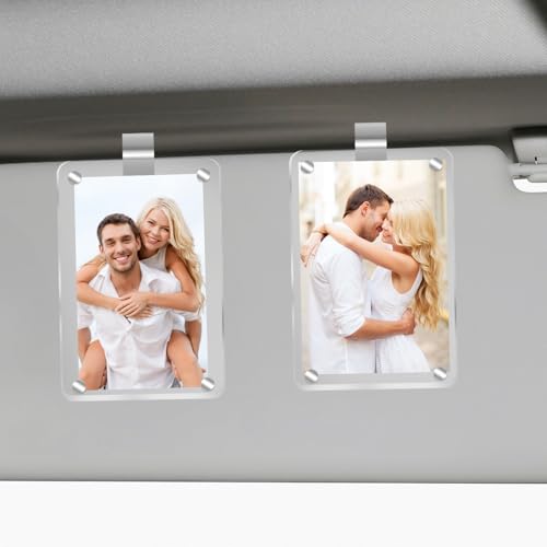 2Pcs Car Picture Holder, Acrylic Magnetic Personalized Photo Holder Car Accessories Car Photo Holder Car Visor Clip, Personalized Car Picture Frame, Suitable for Adding Family or Personal Photos