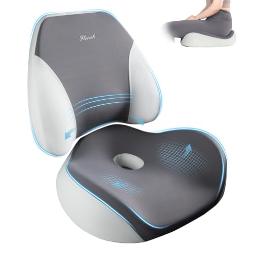 FLORICH Upgraded Ergonomic Memory Foam Car Seat Cushion with Lumbar Support, Non-Slip, Washable Driving Seat Cushion for Back & Sciatica Pain Relief, Large Car Seat Cushion Driver, Office-Gray - color: B-gray, size: 2 Peices