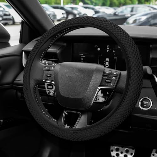 Elastic Stretch Steering Wheel Cover, Steering Wheel Protector, 15 Inch Anti-Slip Breathable Microfiber Ice Silk Protection, Easy Carry, Warm in Winter & Cool in Summer for Cars (Black) - color: Black