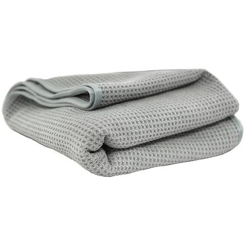 Chemical Guys Waffle Weave Gray Matter Microfiber Drying Towel - 25" x 36", Premium Blend Microfiber Towel with Soft-Banded Edging for Scratch-Free Car Drying, Ultra Absorbent - color: Gray, size: 25"x 36"