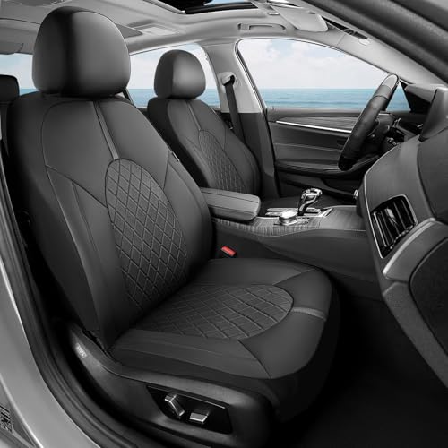 Coverado Universal Front Car Seat Covers, Waterproof Seat Protectors for Gym Sports & Pets, Quick-Fit for Cars SUVs and Trucks (Black)