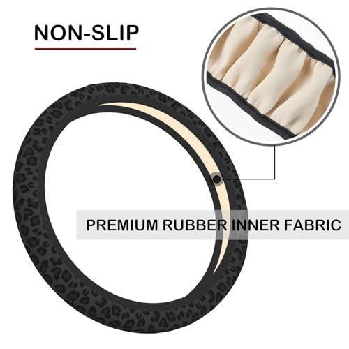 Black Leopard Print Cheetah Elastic Steering Wheel Cover, Non-slip Breathable Neoprene Steering Wheel Covers, Women Leopard Car Accessories, Universal 15 Inch Fit Auto, Suvs, Truck - color: Black Leopard print