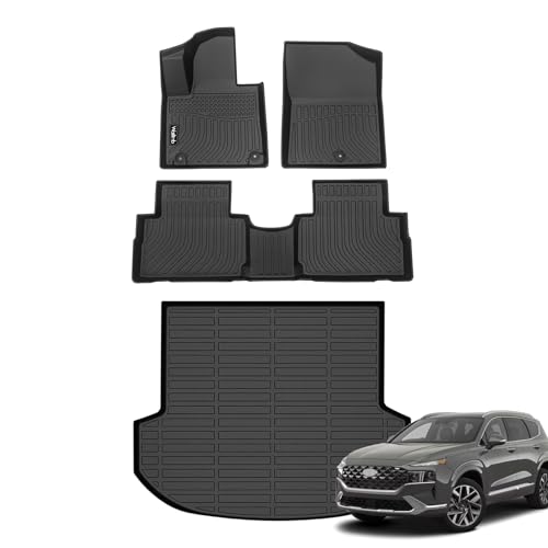 Car Floor Mats & Cargo Trunk Liners Compatible for Hyundai Santa Fe 2021 2022 2023 All-Weather TPE Rubber Mat Protection Black Accessories - style: 23|For Santa fe Gas|2021-2023|Set