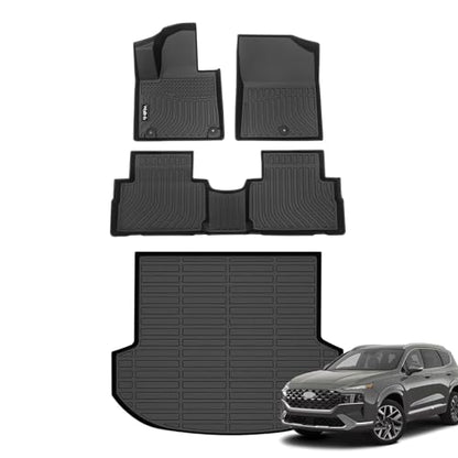 Car Floor Mats & Cargo Trunk Liners Compatible for Hyundai Santa Fe 2021 2022 2023 All-Weather TPE Rubber Mat Protection Black Accessories - style: 23|For Santa fe Gas|2021-2023|Set