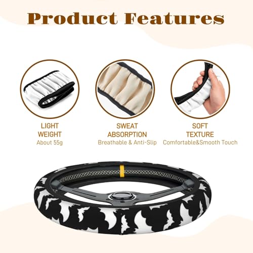 Steering Wheel Cover Accessories Neoprene Cover, Breathable Non-Slip Easy to Install Suitable for Women Men, 14.5-15.5 Inch for Car SUV Van Truck Universal - Bat - color: Bat