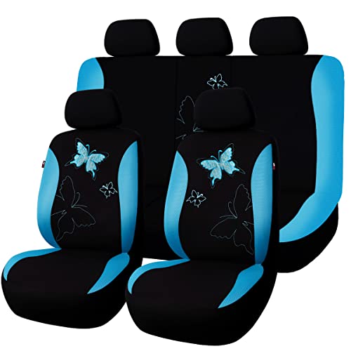 Flying Banner Butterfly car seat Covers ful Set Fashion Universal Lady Woman Female Rear Bench Back Split Colorized (Mint Blue, Full Set - Lace) - color: Mint Blue Lace, size: Full set