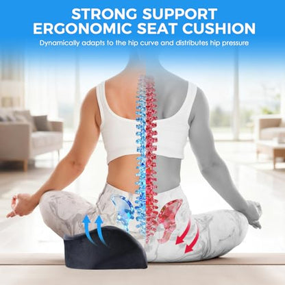 Seat Cushion for Office, Car & Wheelchair - Premium Memory Foam with Ergonomic U-Shape Design - Enhanced Comfort for Tailbone, Hip & Sciatica Support, Non-Slip Base & Machine Washable Cover