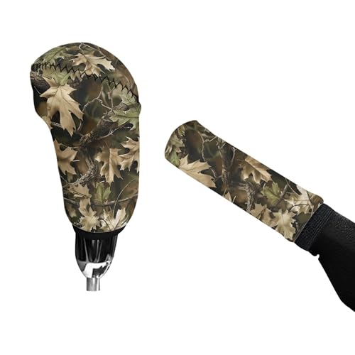 Camo Hunting Forest Neoprene Auto Handbrake Cover Gear Shift Knob Cover Set Car Interior Decor Accessories, Easy to Install - color: Camo Hunting Forest
