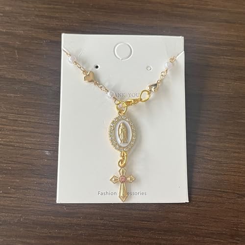 Steering Wheel Rosary Charm Accessory, Cross for Car, Car Rosary for Automotive Protection Charm Decor, Car Rosary for Rearview Mirror, Religious Catholic Gift - color: B