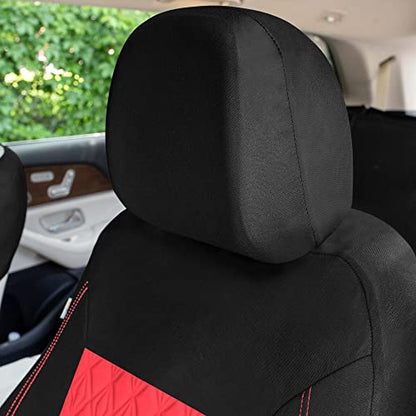 Universal Fit Diamond Stitched Flat Cloth Car Seat Covers Full Set - Red - color: Red