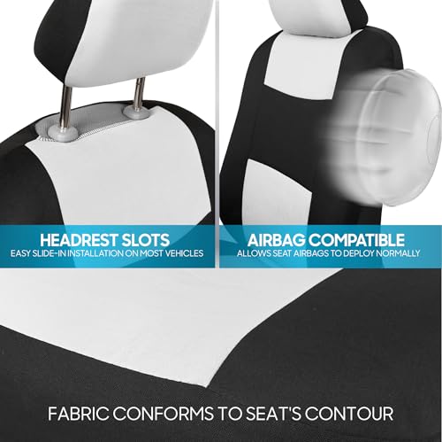 BDK PolyPro Car Seat Covers Full Set in White on Black, Front and Rear Split Bench Seat Covers for Cars, Easy to Install Car Seats Cover Set and Accessories for Auto Trucks Van SUV - White - color: White