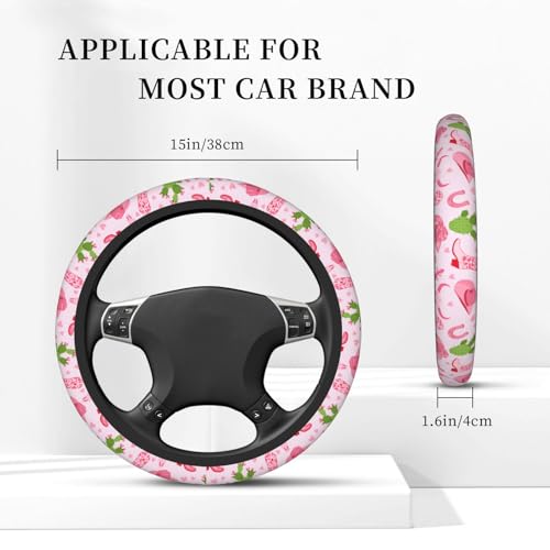 Cowgirls Cactus Pink Steering Wheel Cover for Women Elastic Rubber Steering Wheel Universal 15 Inch Fit for Cars, Auto, SUVs - color: Cowgirls Cactus Pink