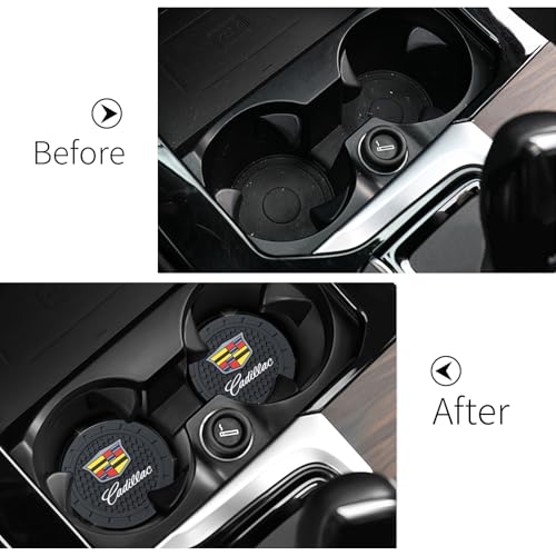 TACOMA Car Cup Coaster for Cadillac Recessed Silicone Cup Holder Coaster Interior Accessories 2.75in 2Pieces - color: Black-03