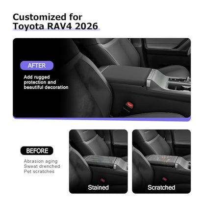 LUWU 2026 RAV 4 Center Console Cover Compatible with 2026 RAV 4 LE/XLE/Limited/Adventure/TRD Off-Road Accessories 2026 RAV 4 Armrest Cover Armrest Console Cover PU Leather Material(Black) - color: RAV 4 2026 Armrest Cover